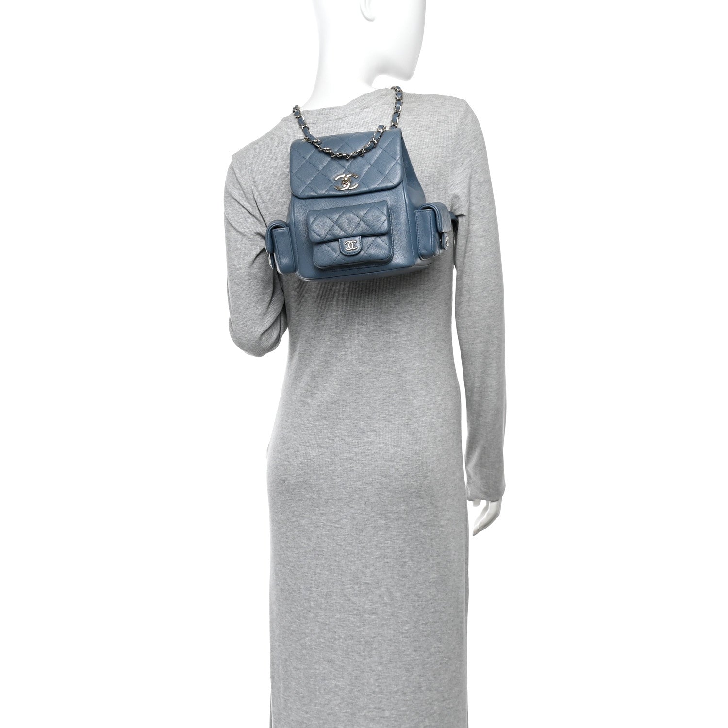 Chanel Shiny Caviar Quilted Small Duma Pockets Drawstring Backpack Blue 2 of 10