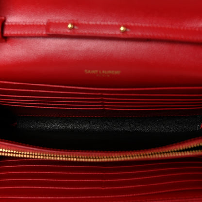Saint Laurent Grain De Poudre Matelasse Chevron Monogram Chain Wallet Red 5 of 8