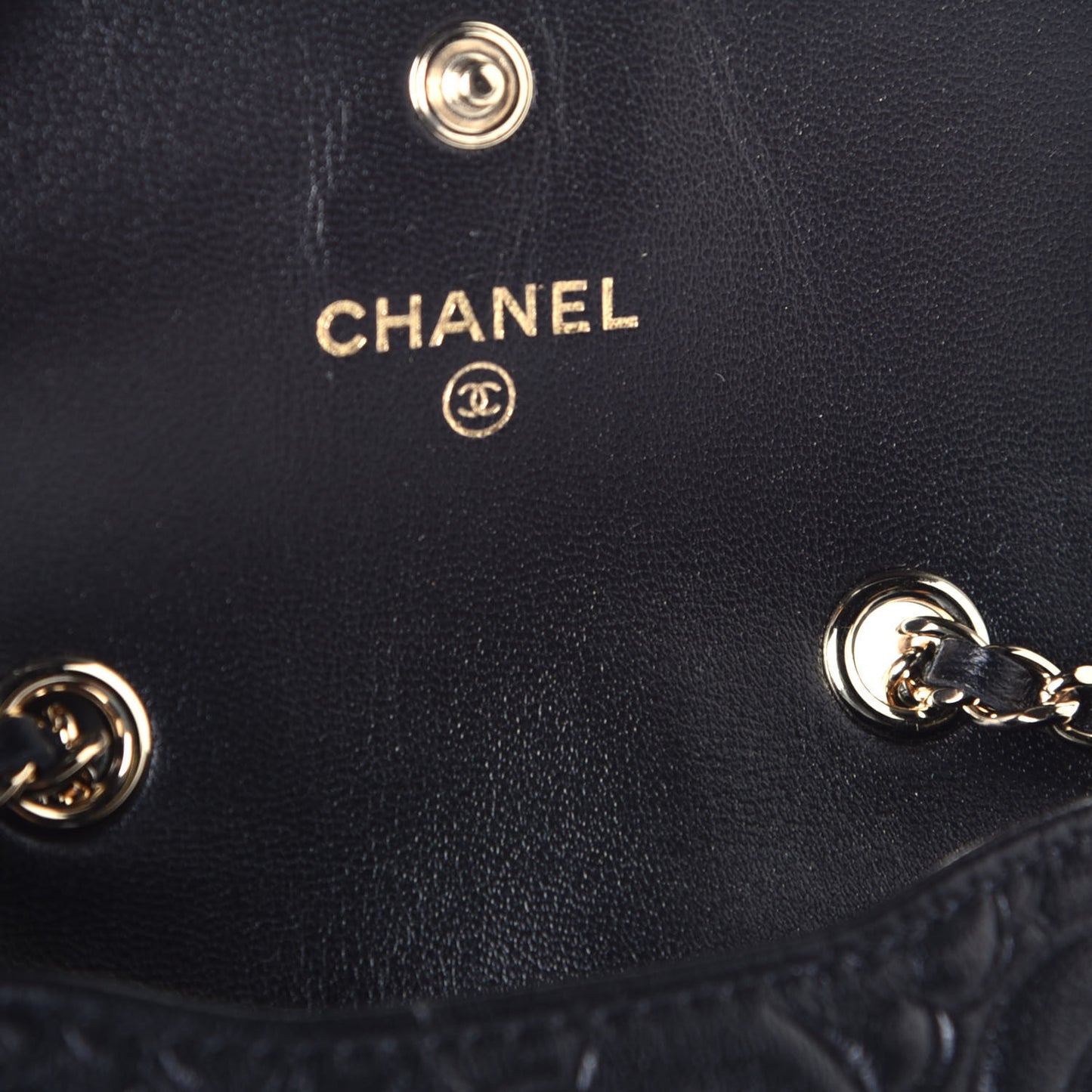 Caviar Camellia Embossed Chain Belt Bag Black