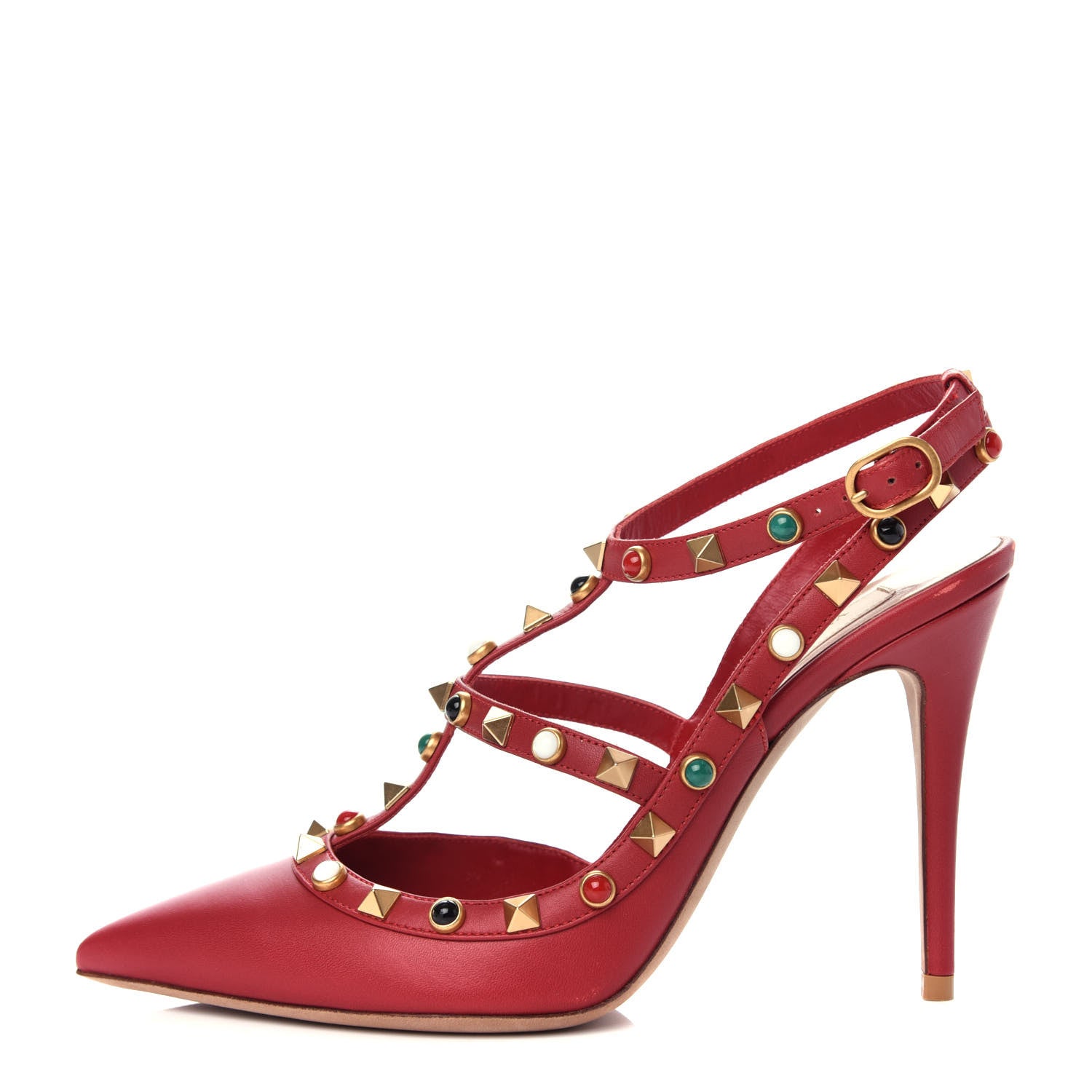 Valentino Garavani Calfskin Rockstud Rolling Ankle Strap 100mm Pumps 37.5 Rosso Valentino 1 of 11