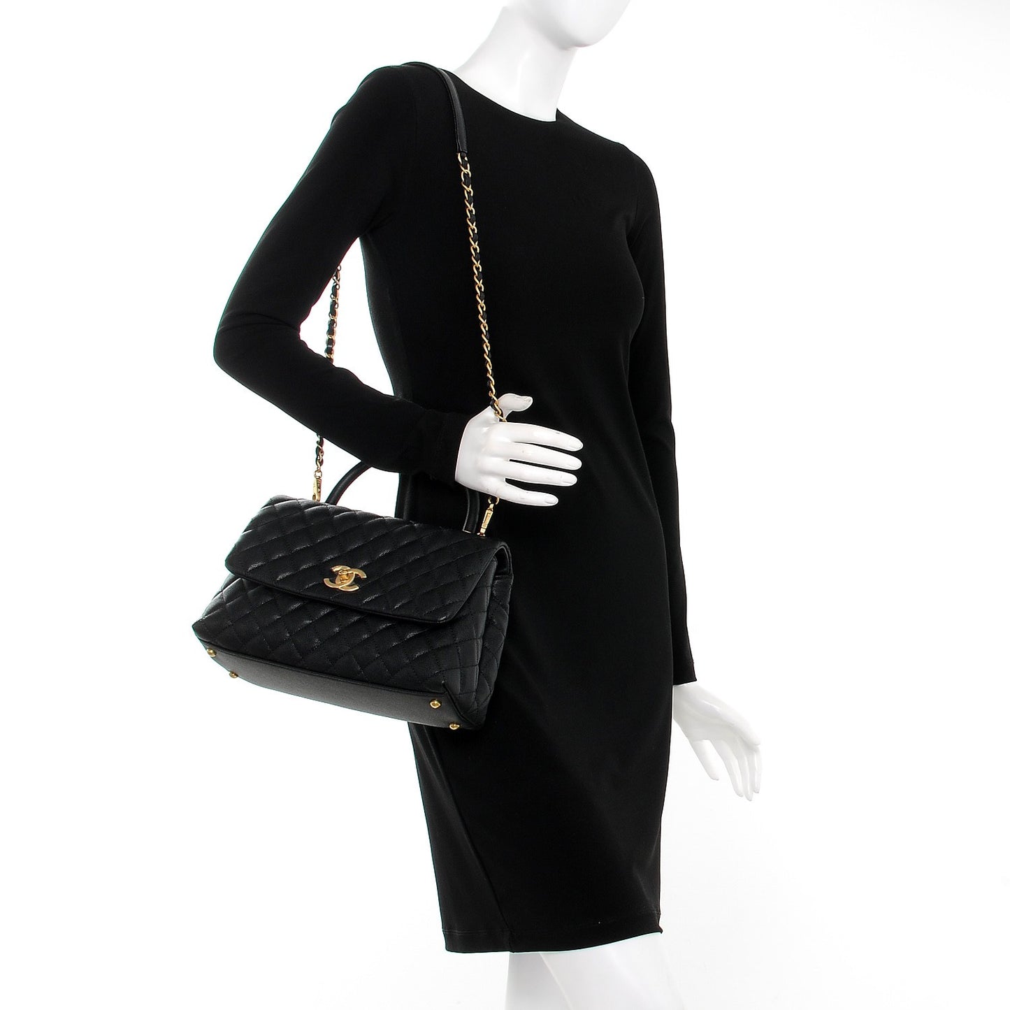 Caviar Quilted Small Coco Handle Flap Black