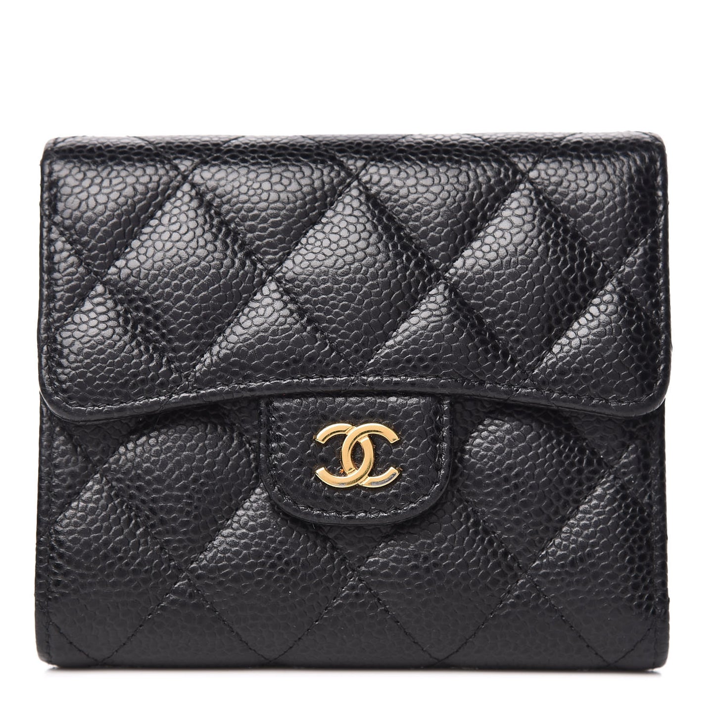 Caviar Quilted Compact Flap Wallet Black