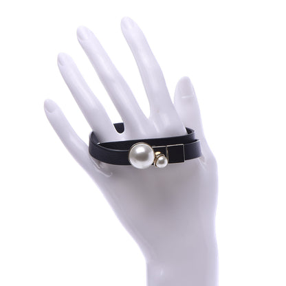 Christian Dior Calfskin Pearl Double Bracelet L Black 2 of 5