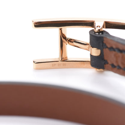 Hermes Chamonix Tadelakt Behapi Double Tour Reversible Bracelet T3 Black Fauve 5 of 6