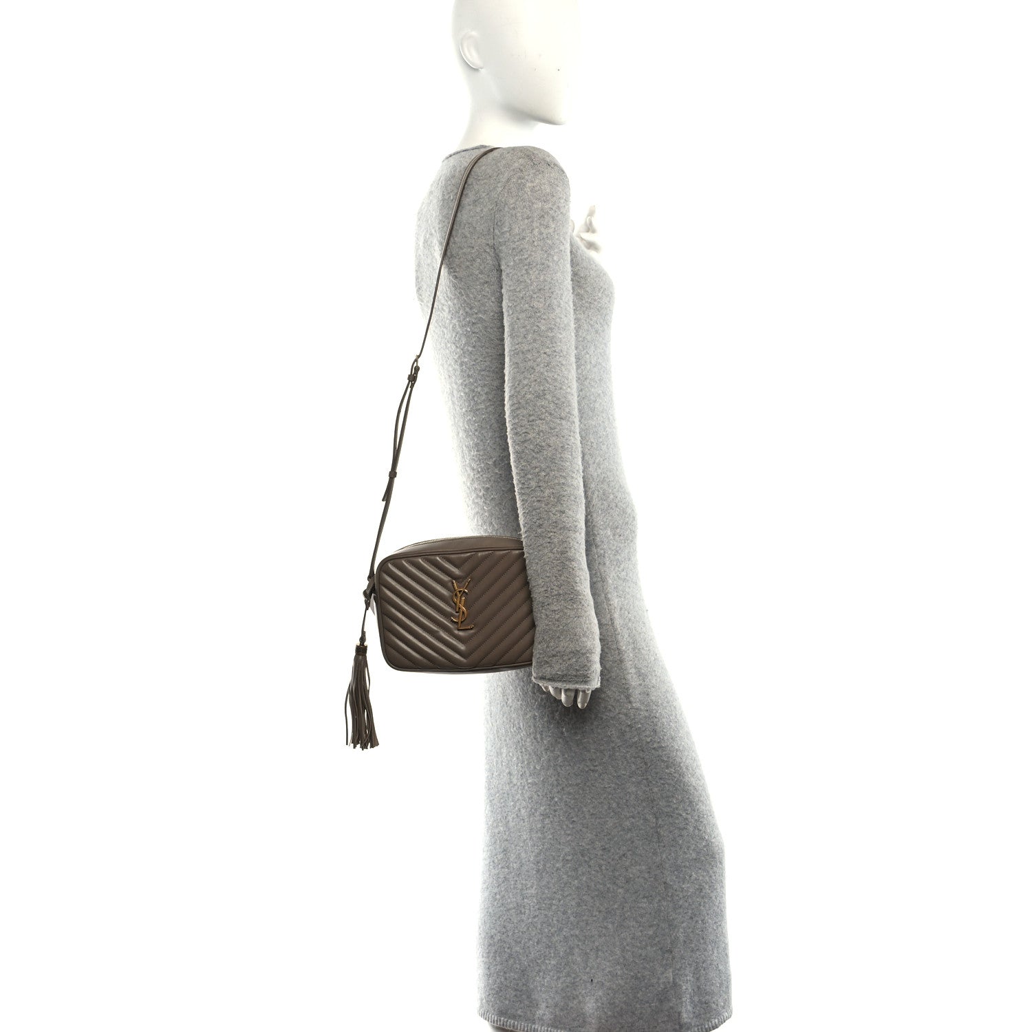 Saint Laurent Calfskin Matelasse Monogram Lou Camera Bag Dark Beige 2 of 11