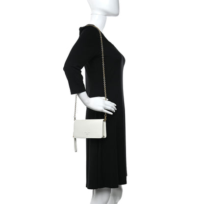 Prada Saffiano Shine Monochrome Mini Flap Crossbody Wristlet Bag Bianco 2 of 10