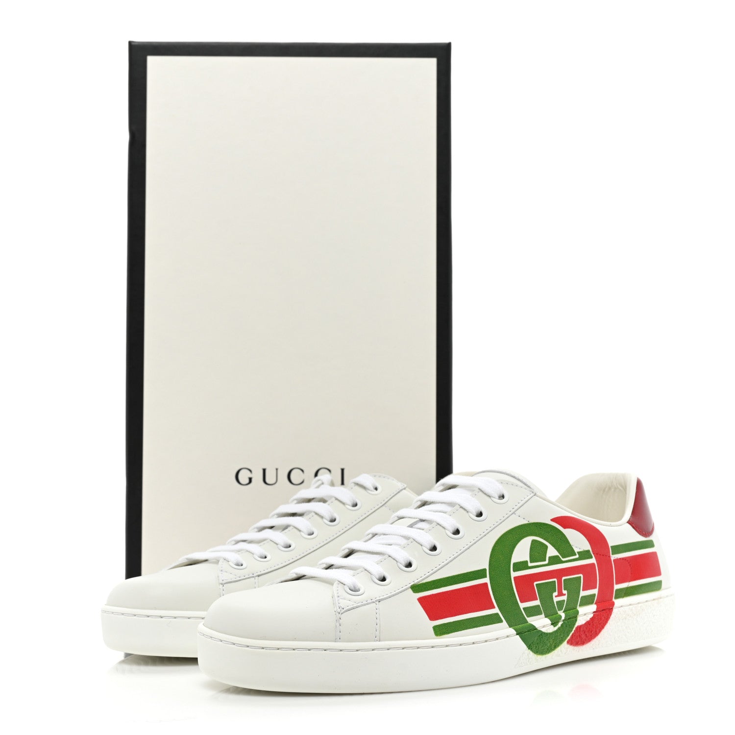 Gucci Calfskin Interlocking G Mens New Ace Sneakers 7 White Red Flame Green 10 of 10