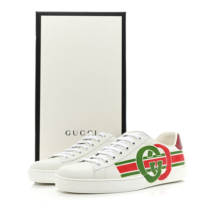 Gucci Calfskin Interlocking G Mens New Ace Sneakers 7 White Red Flame Green 10 of 10