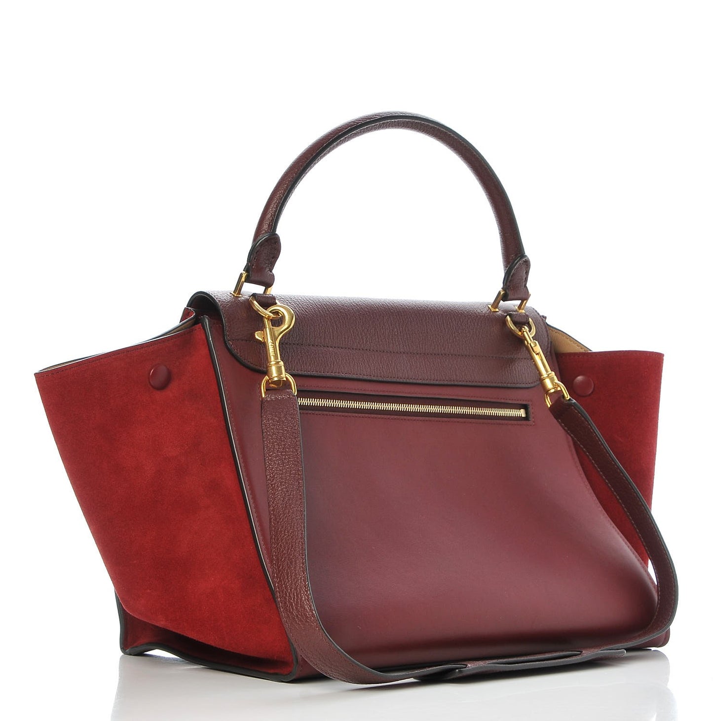Drummed Calfskin Suede Medium Trapeze Burgundy