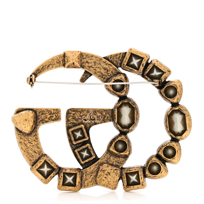 Gucci Metal Crystal Double G Brooch Aged Gold Multicolor 3 of 7