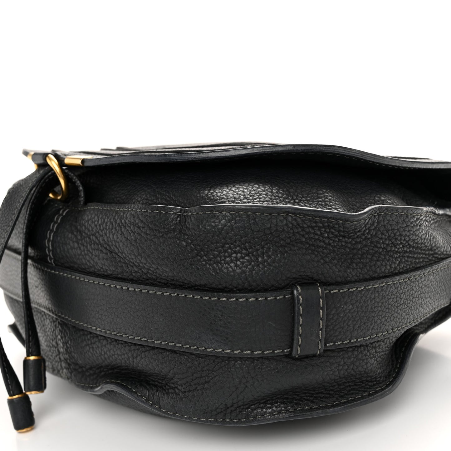 Grained Calfskin Medium Marcie Saddle Bag Black