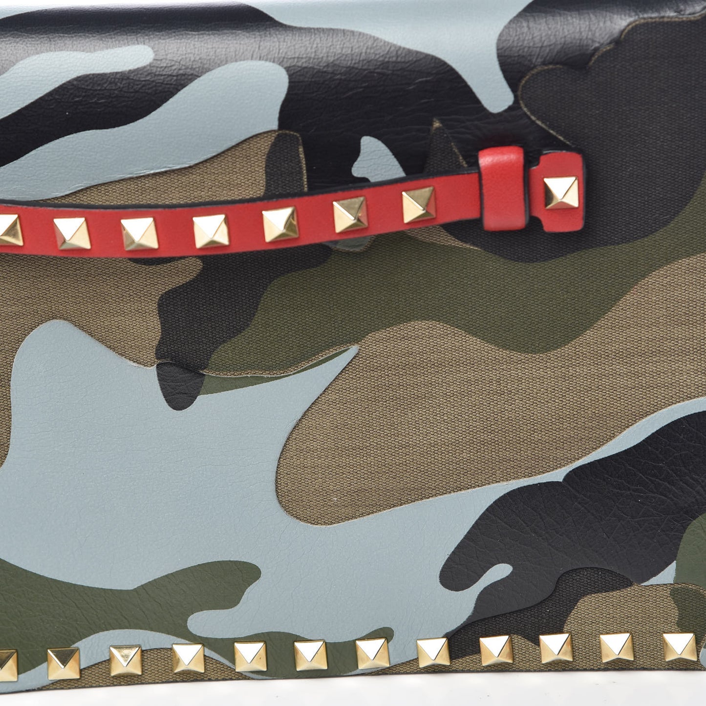 Nappa Canvas Camouflage Rockstud Wristlet Clutch Multicolor