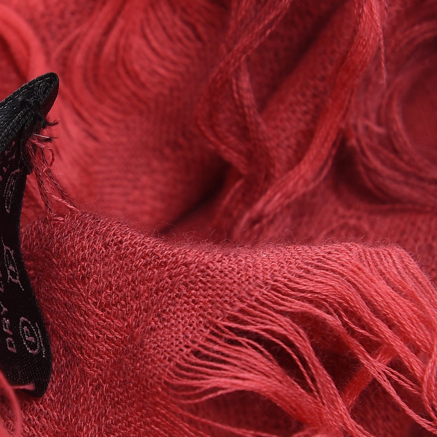 Wool Silk Fringe Monogram Diamanti Shawl Scarf Red