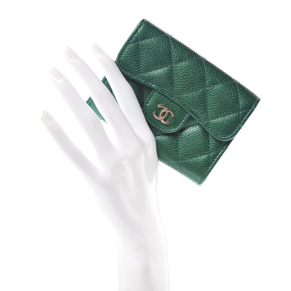 Chanel Metallic Caviar Quilted Card Holder Wallet Green 2 of 10