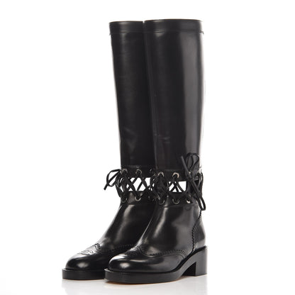 Chanel Calfskin Lace Up Knee High Boots 36 Black 2 of 9