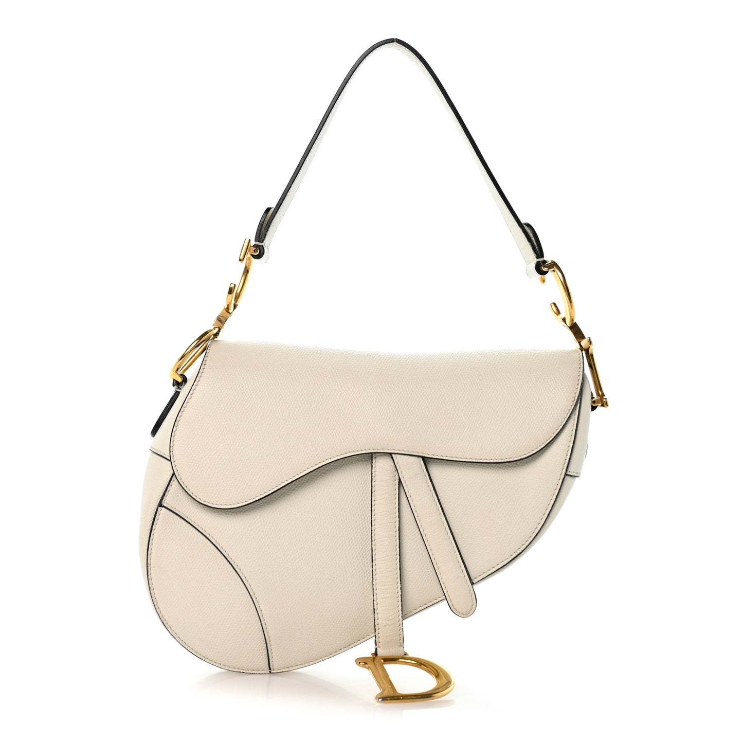Grained Calfskin Saddle Bag White