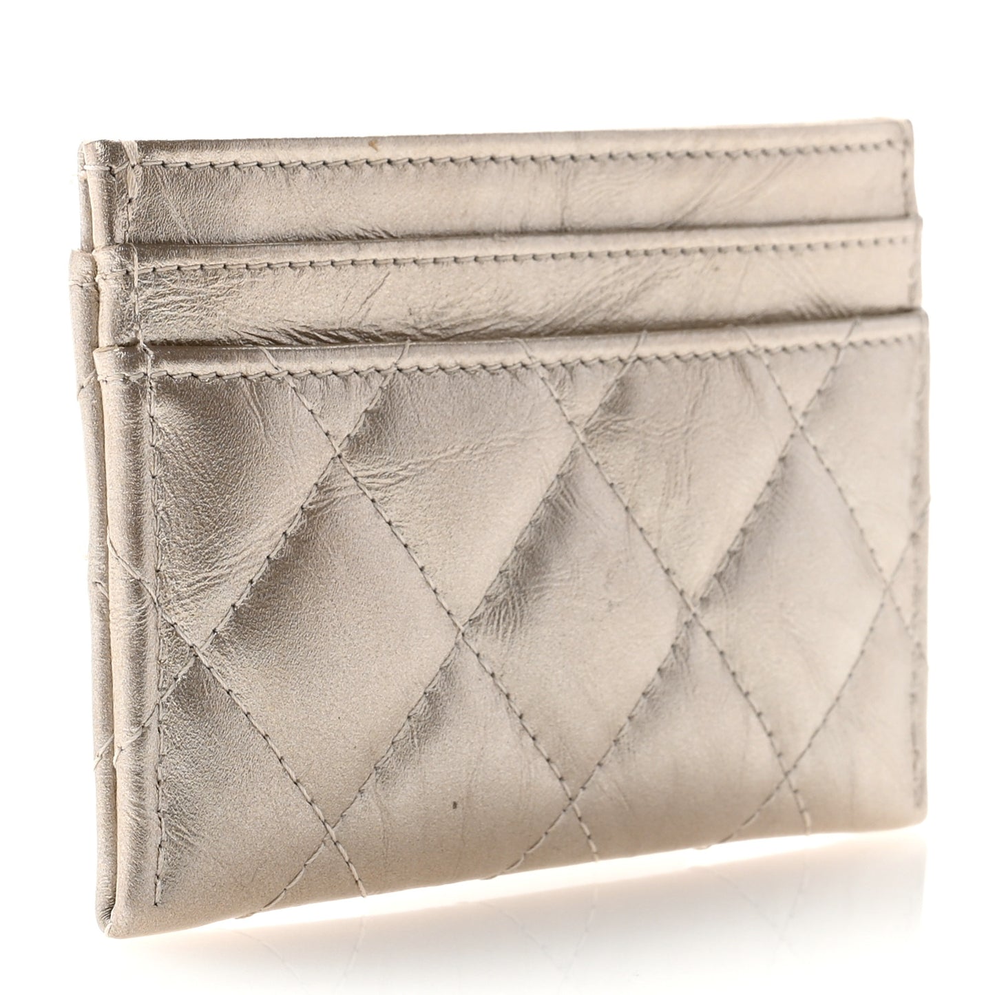 Metallic Aged Calfskin Quilted Reissue Card Holder Light Gold
