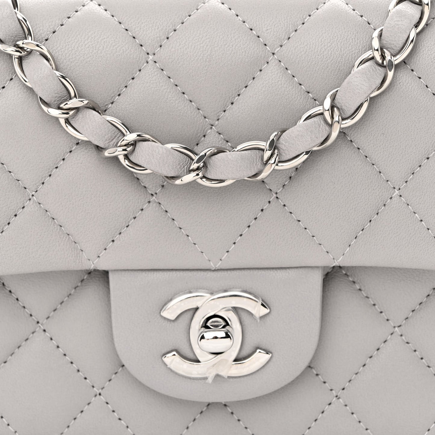 Lambskin Quilted Mini Rectangular Flap Grey