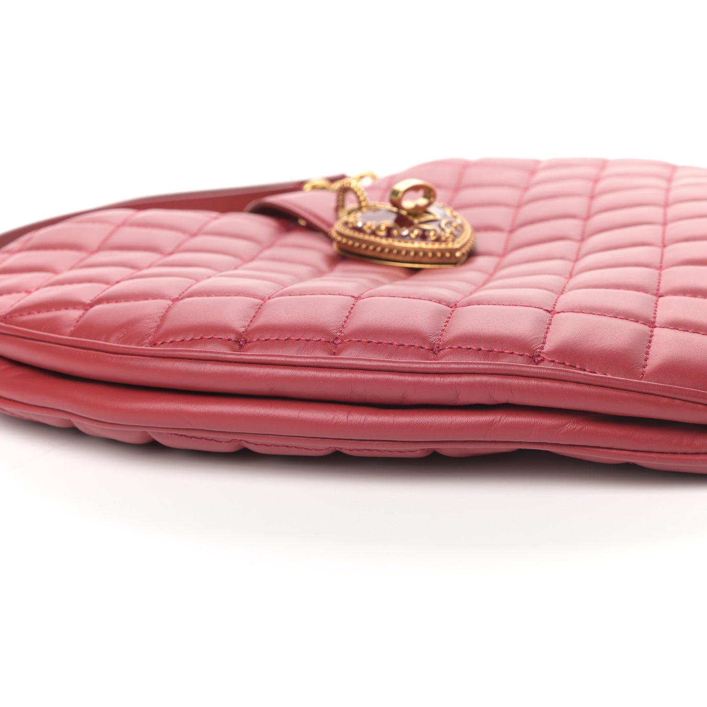 Calfskin Quilted Heart Shoulder Bag Red