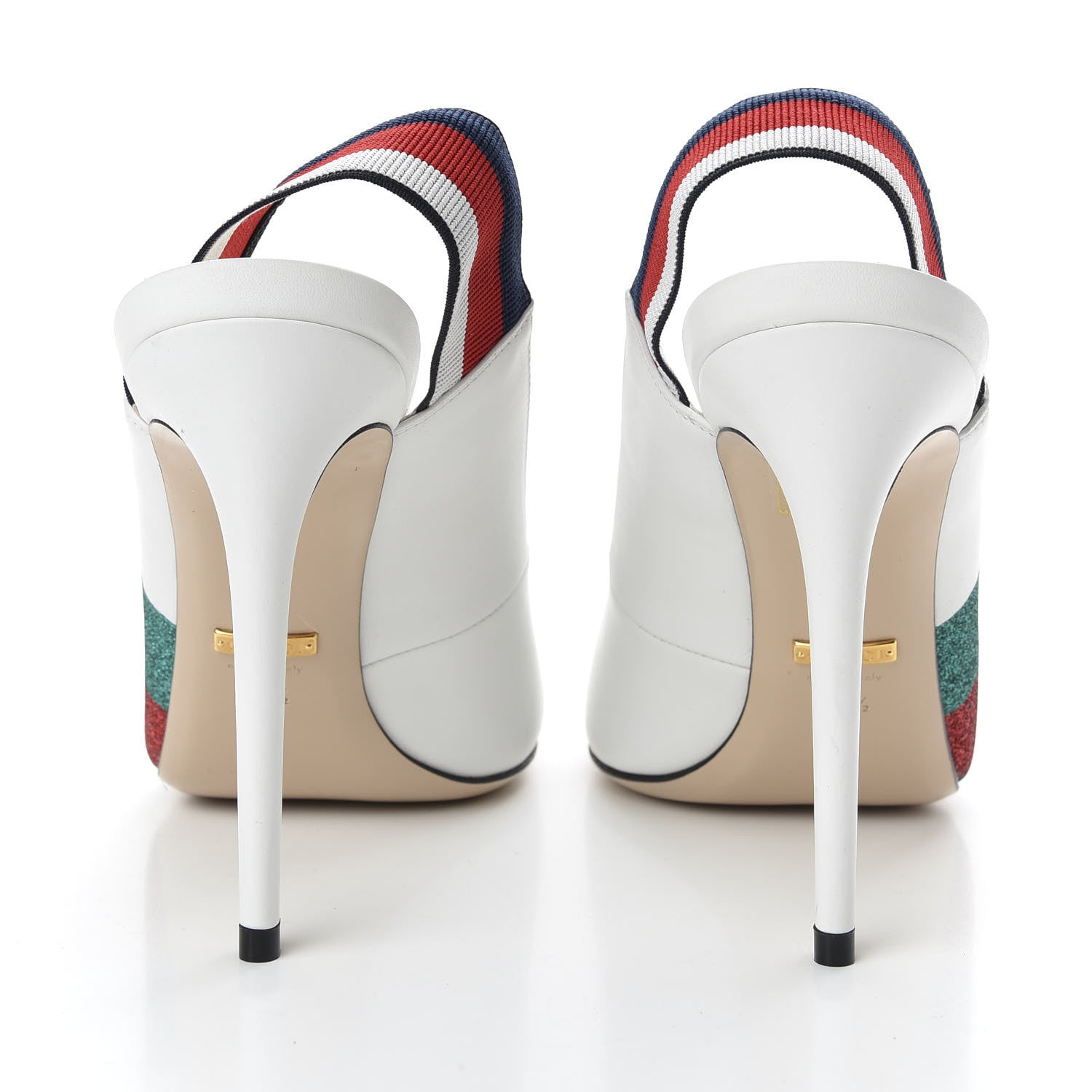 Gucci Calfskin Glitter Web High Heel Slingback Pumps 40.5 White 6 of 10
