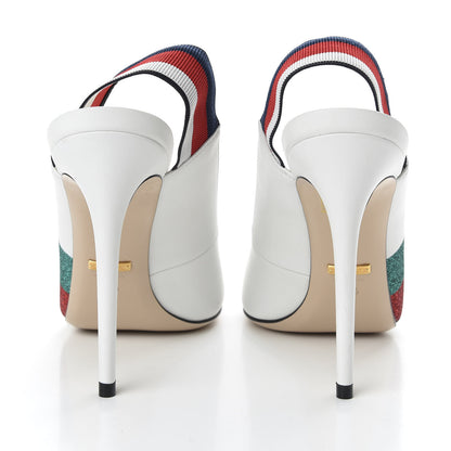 Gucci Calfskin Glitter Web High Heel Slingback Pumps 40.5 White 6 of 10
