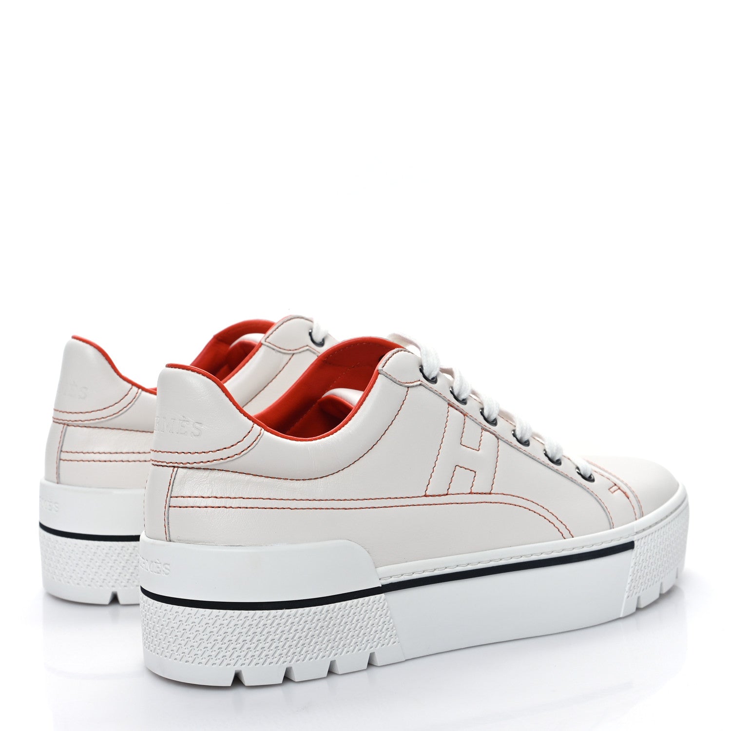 Hermes Calfskin Womens Voltage Sneakers 38.5 White Orange 5 of 8