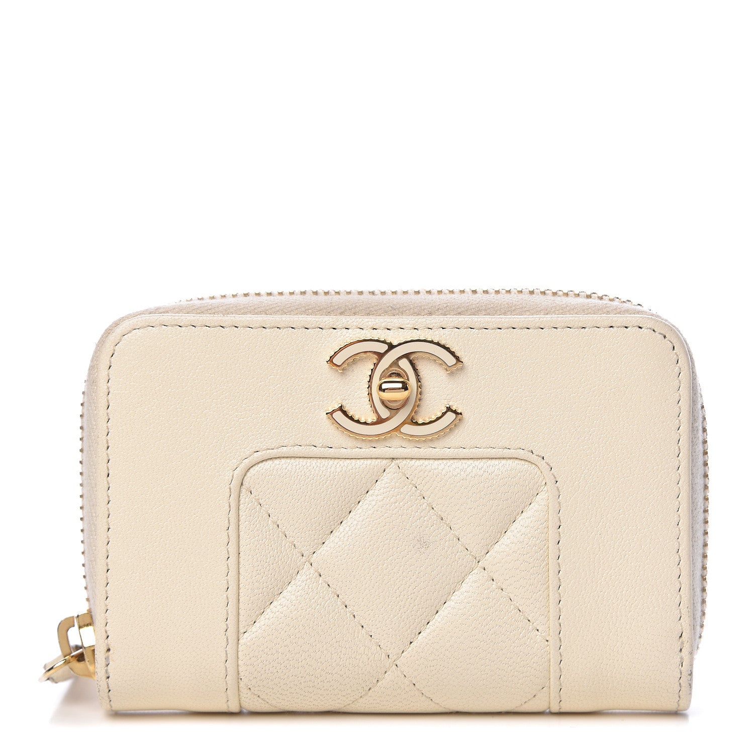 Chanel Sheepskin Quilted Mademoiselle Vintage Zip Coin Purse White 1 of 12
