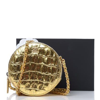 Chanel Metallic Calfskin Crocodile Embossed Cocodile Round Clutch with Chain Gold 8 of 8