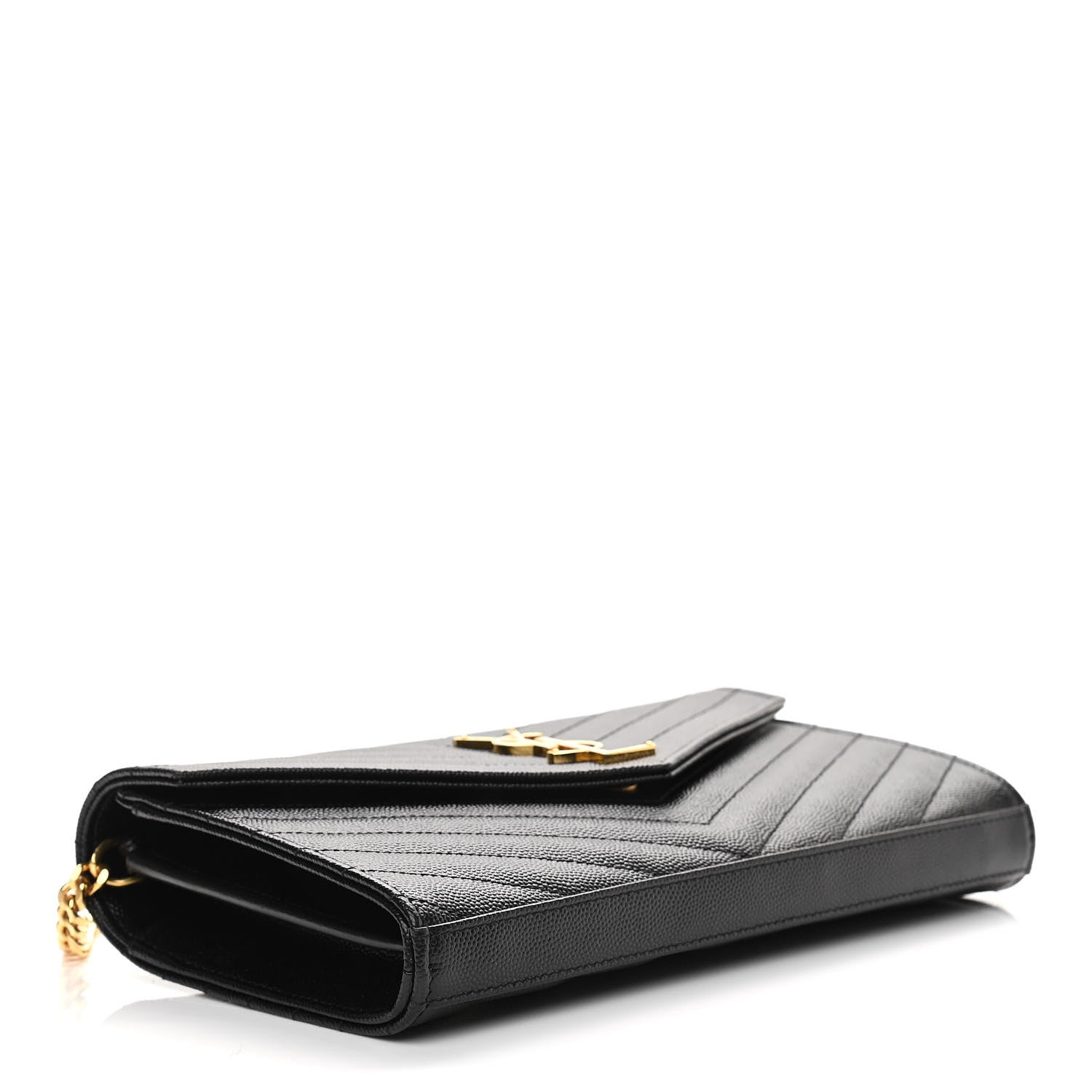 Saint Laurent Grain De Poudre Matelasse Chevron Monogram Chain Wallet Black 4 of 11