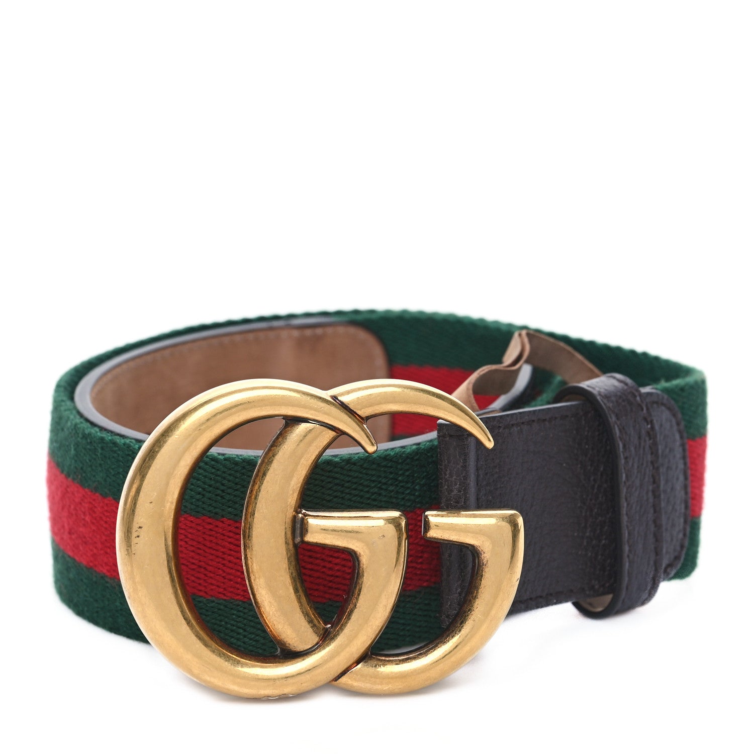 Gucci Nylon Textured Dollar Calfskin Double G Web 40mm Belt 70 28 Green Red Dark Cocoa 1 of 5