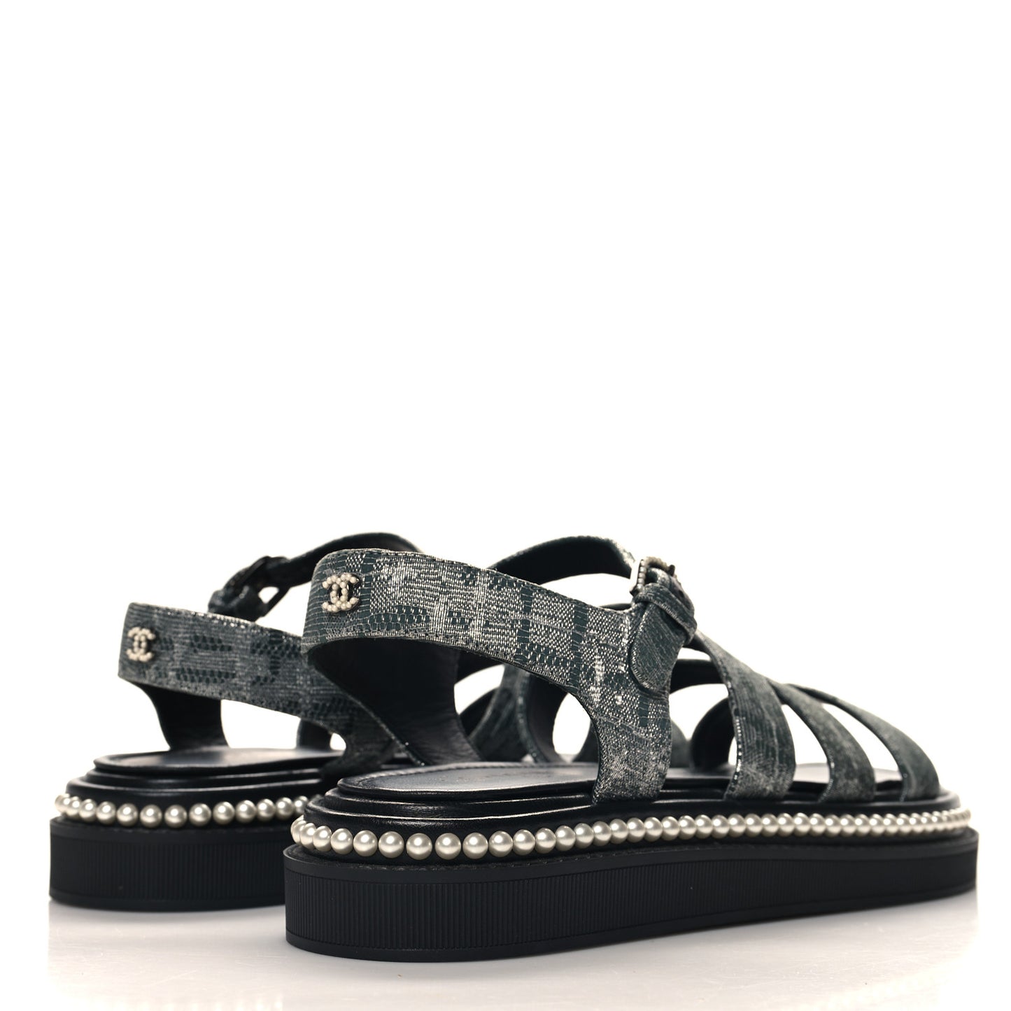 Tweed Grosgrain Pearl Platform Sandals 38 Black