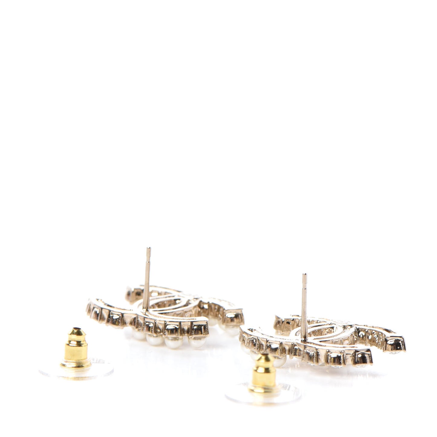 Crystal Pearl CC Dazzling Domino Earrings Gold