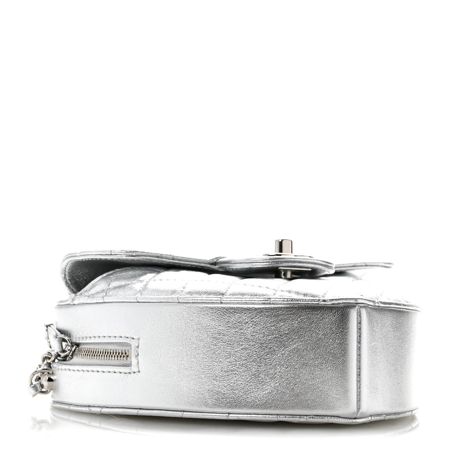 Metallic Lambskin Quilted Large CC In Love Heart Bag Silver