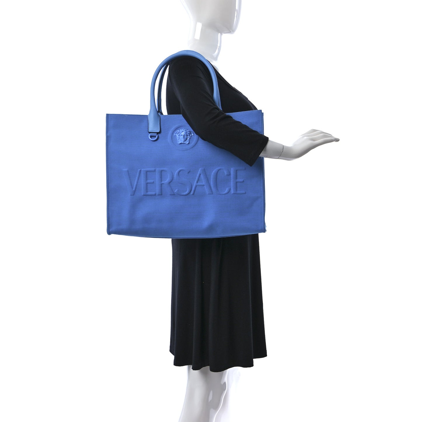 Canvas Calfskin La Medusa Tote Bag Blue