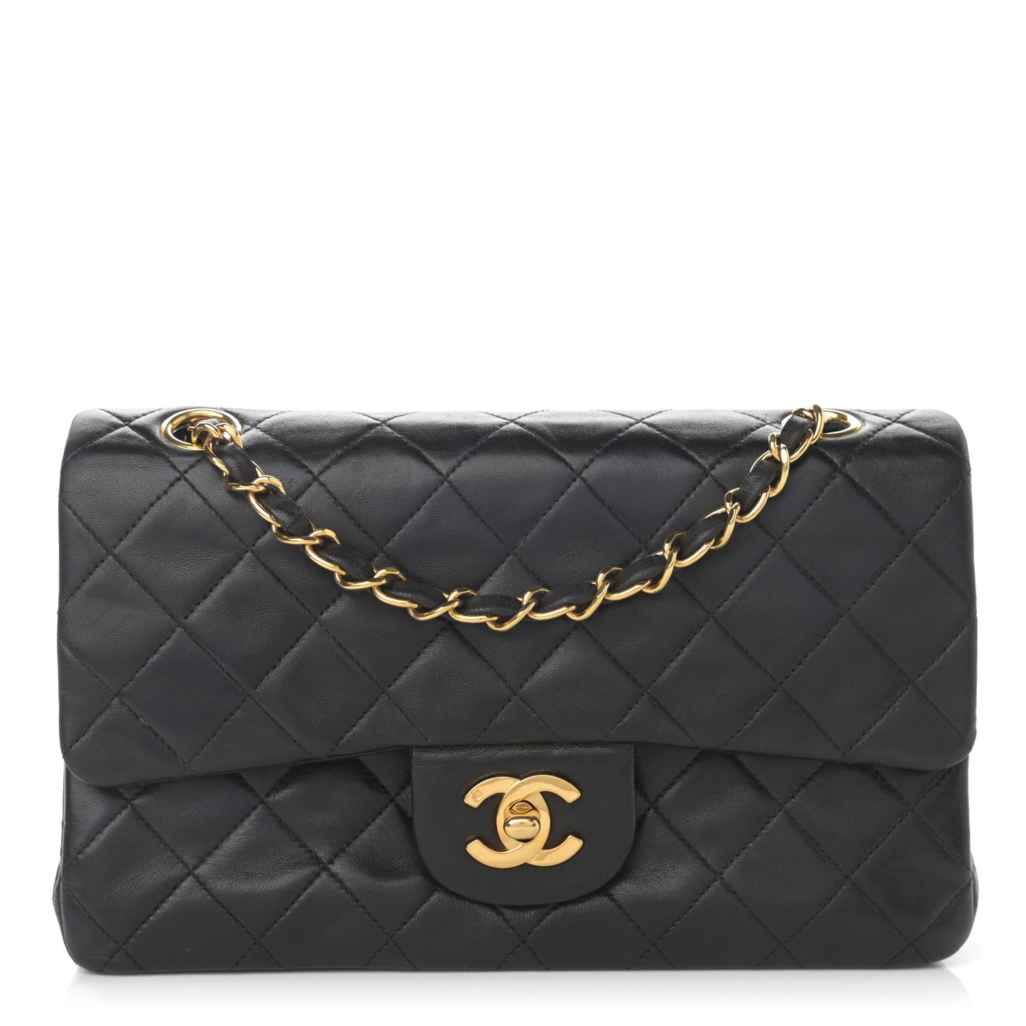 Lambskin Quilted Small Double Flap Black