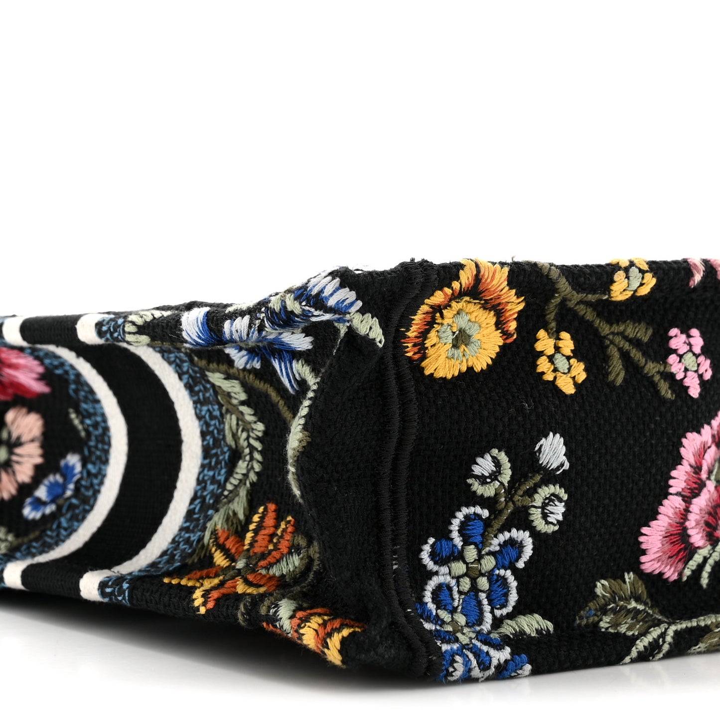 Raffia Embroidered Petites Fleurs Mini Book Tote Phone Bag Navy Blue Multicolor