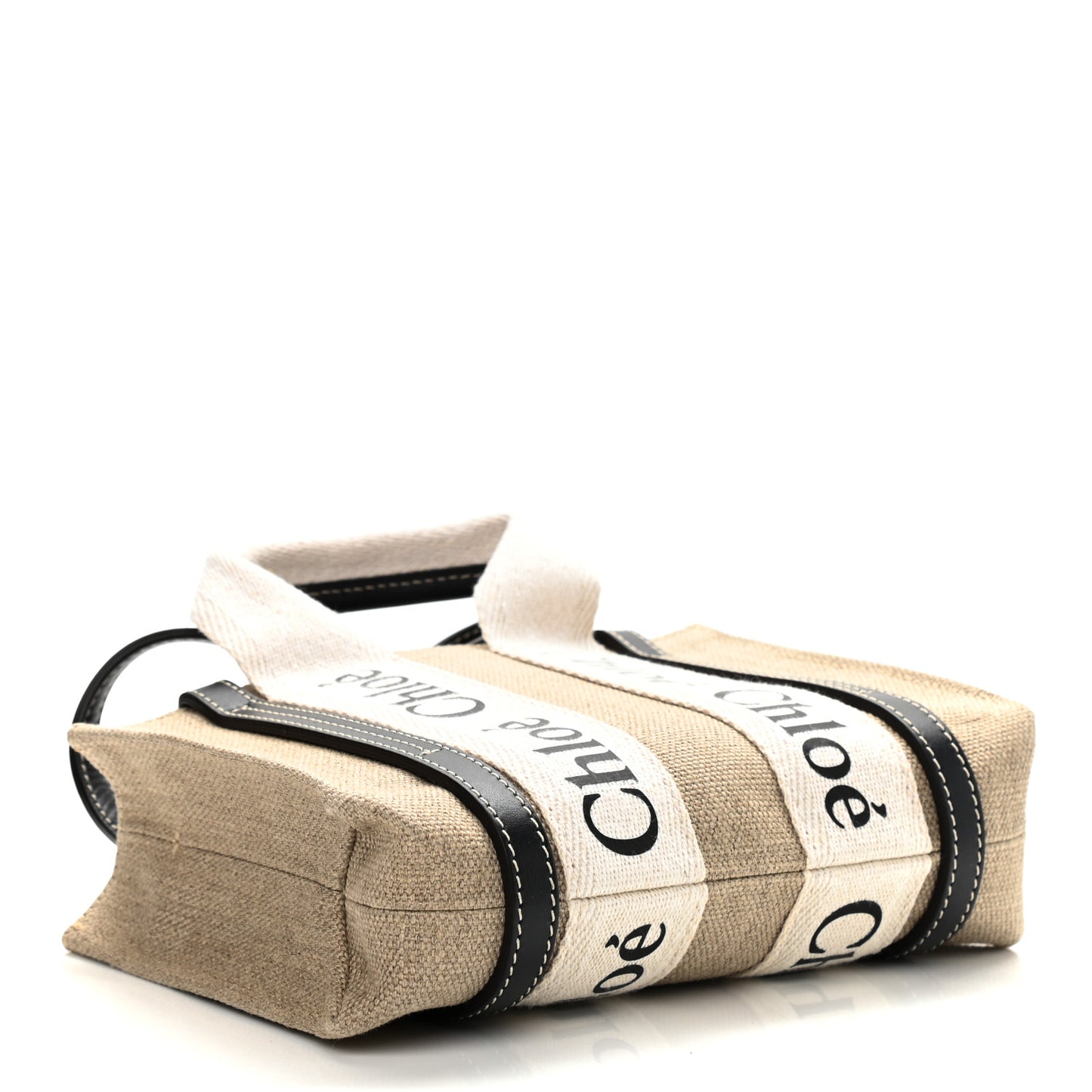 Cotton Calfskin Mini Woody Ribbon Tote White Blue