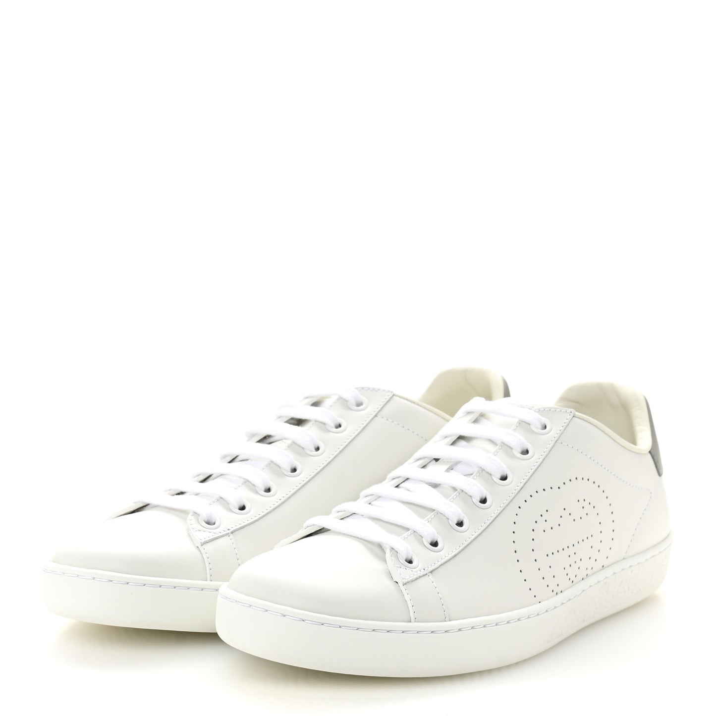 Calfskin Interlocking G Perforated Womens Ace Sneakers 38.5 White Grey Sky