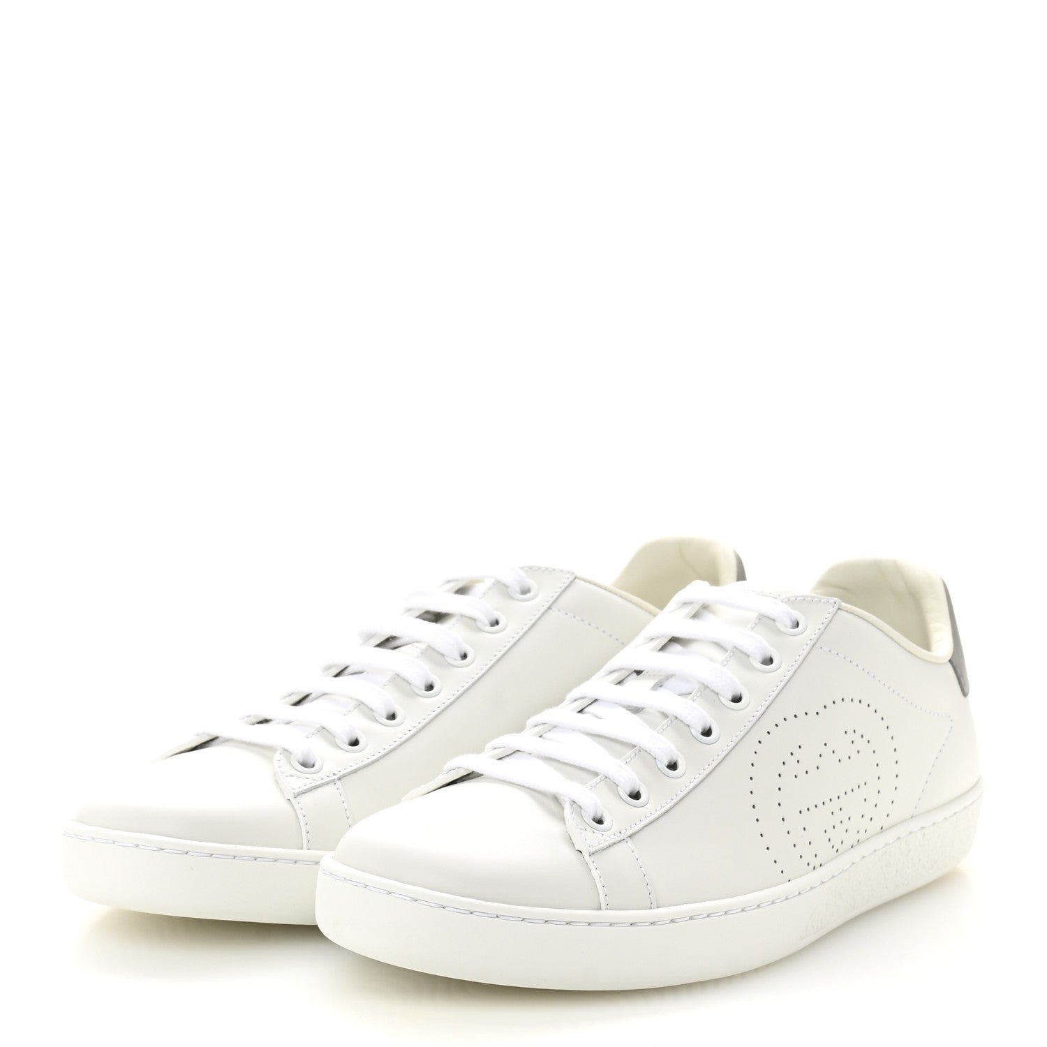 Gucci Calfskin Interlocking G Perforated Womens Ace Sneakers 38.5 White Grey Sky 4 of 10