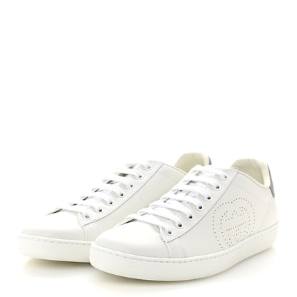 Gucci Calfskin Interlocking G Perforated Womens Ace Sneakers 38.5 White Grey Sky 4 of 10