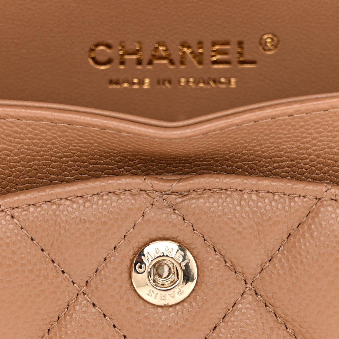 Caviar Quilted Small Double Flap Dark Beige