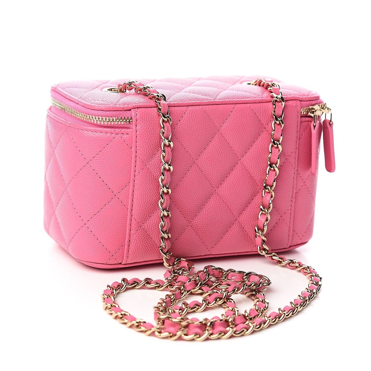 Caviar Quilted Small Vanity Case With Chain Pink