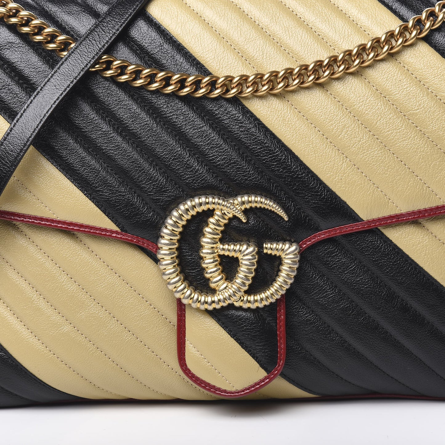 Azalea Calfskin Matelasse Diagonal Patchwork Large Torchon GG Marmont Shoulder Bag Black Beige Romantic Cerise