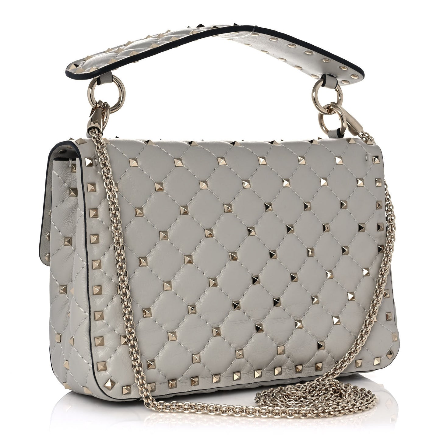 Nappa Medium Rockstud Spike Shoulder Bag Opal Grey