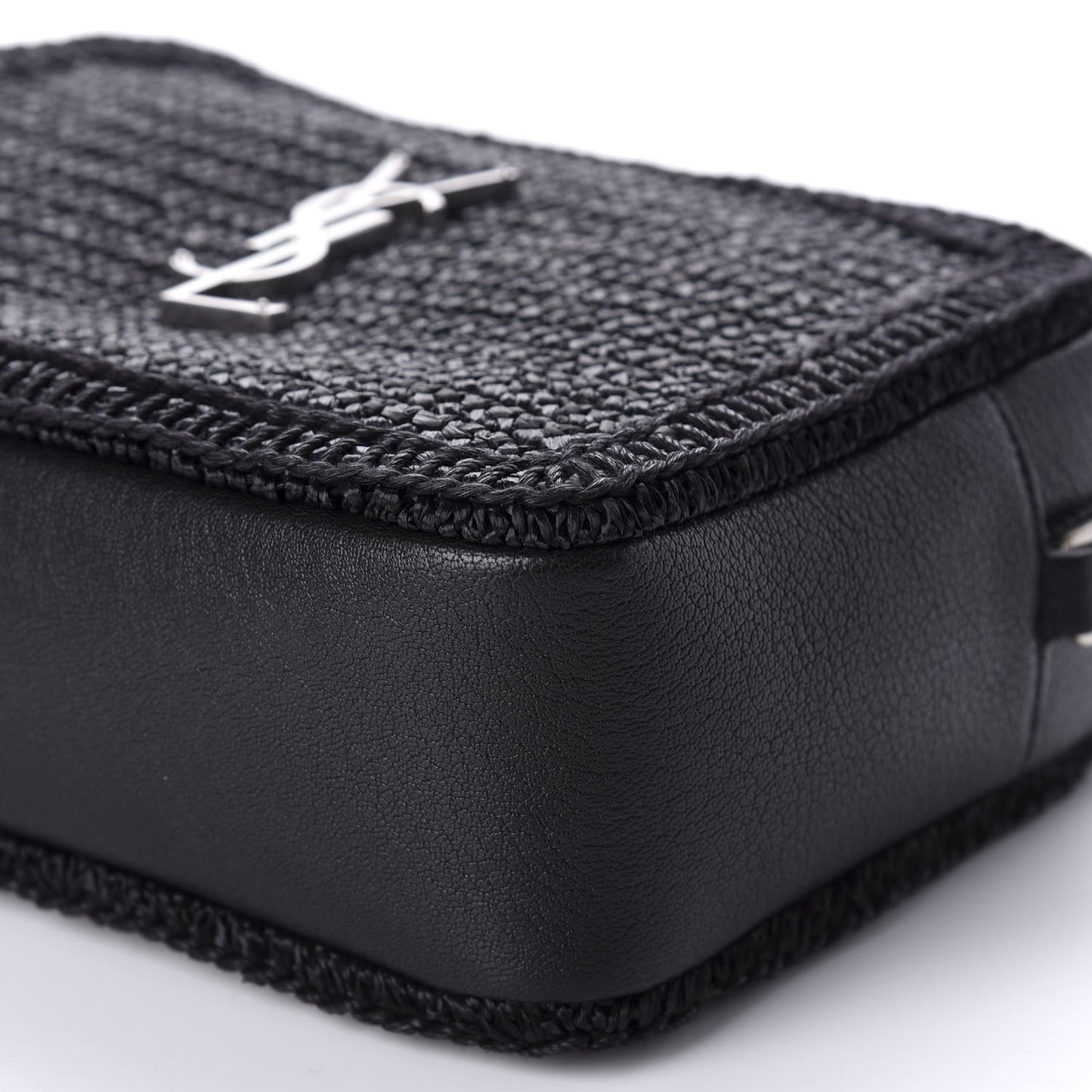 Raffia Calfskin Monogram Lou Camera Bag Black