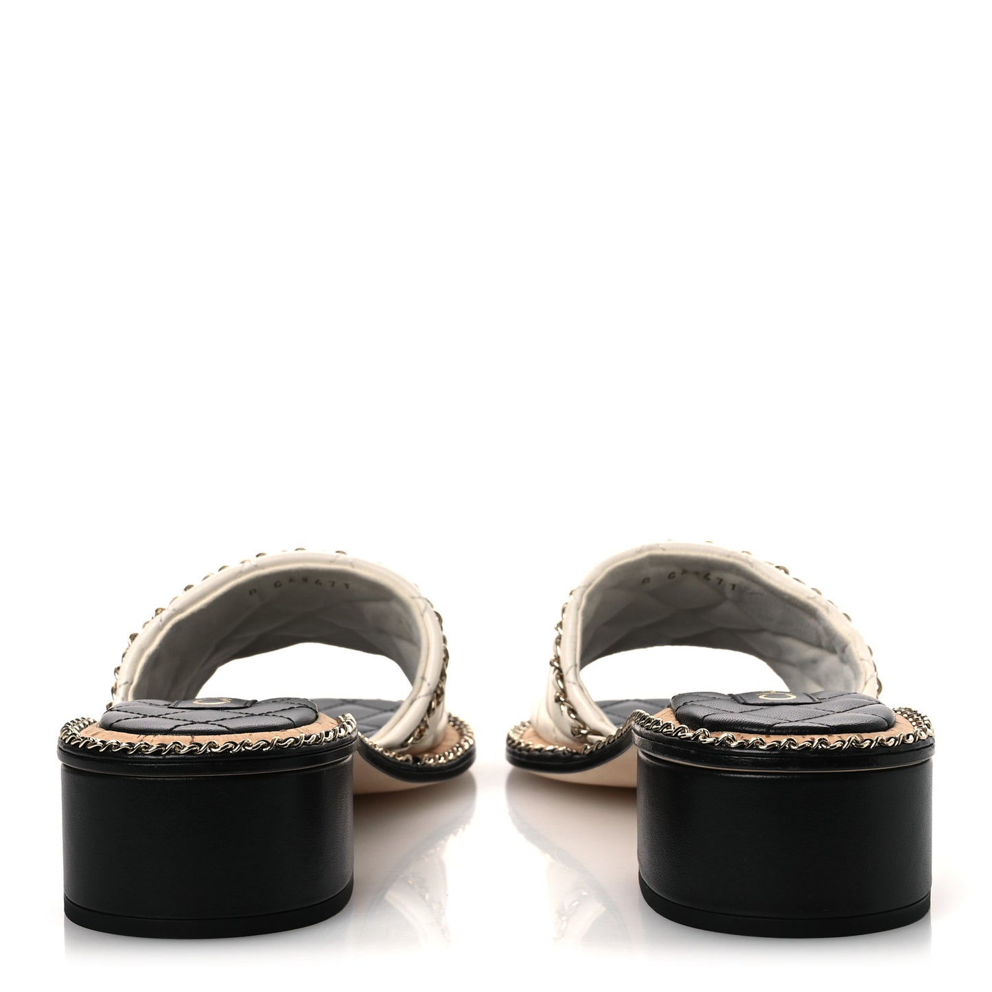Lambskin Quilted Chain CC Sandals 39 White