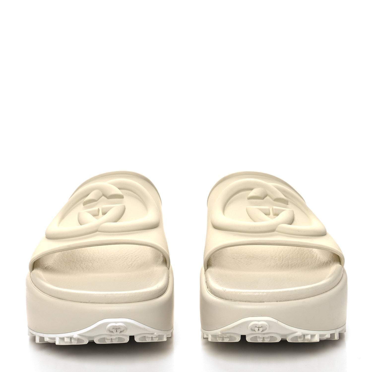 Gucci Soft Rubber Womens Interlocking G Platform 42mm Slide Sandals 38 Off White 2 of 8