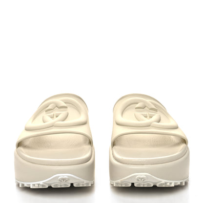 Gucci Soft Rubber Womens Interlocking G Platform 42mm Slide Sandals 38 Off White 2 of 8