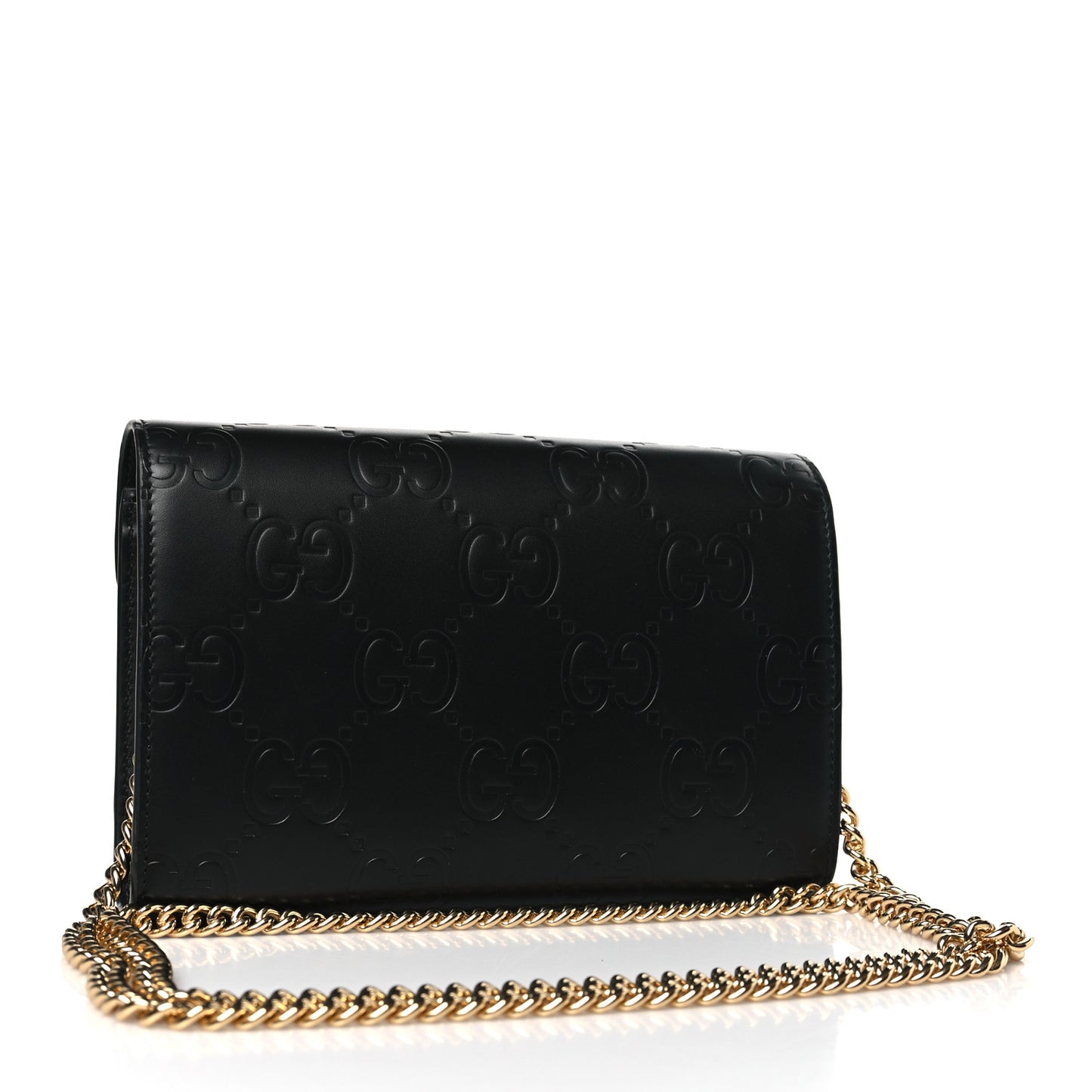 Calfskin GG Debossed Chain Wallet Black