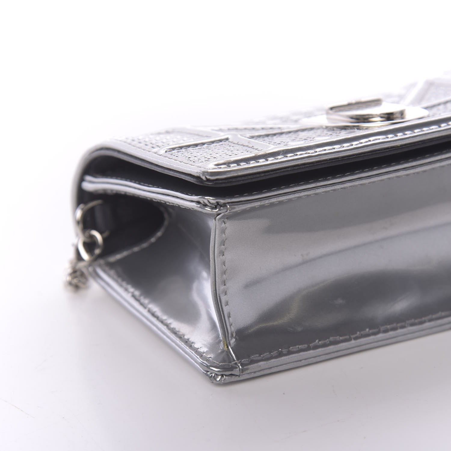 Christian Dior Metallic Patent Micro-Cannage Baby Diorama Flap Bag Silver 5 of 8